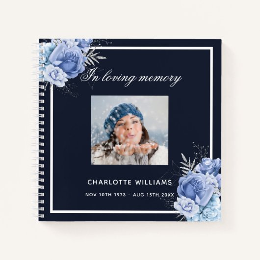Guest book memorial blue florale foto notitieboek (Voorkant)