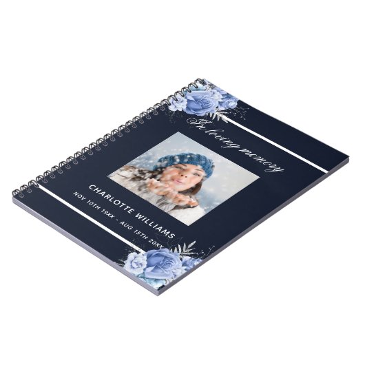 Guest book memorial blue florale foto notitieboek (Linkerzijde)