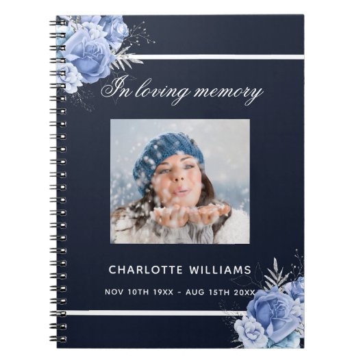 Guest book memorial blue florale foto notitieboek (Voorkant)