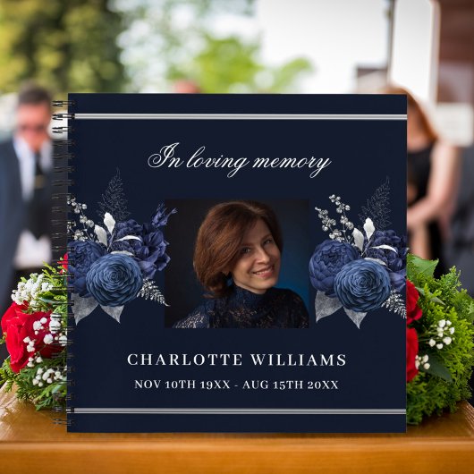 Guest book memorial blue florale foto notitieboek