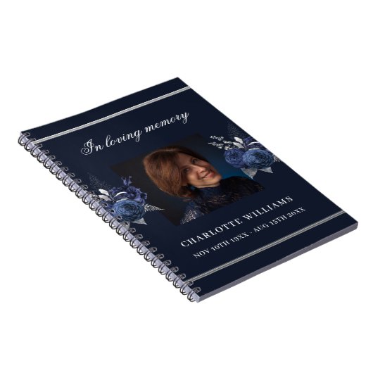 Guest book memorial blue florale foto notitieboek (Rechterzijde)