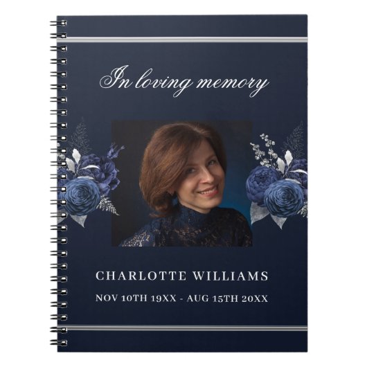 Guest book memorial blue florale foto notitieboek (Voorkant)