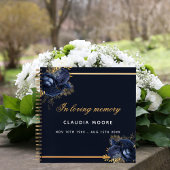 Guest book memorial blue gold floral notitieboek