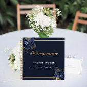 Guest book memorial blue gold floral notitieboek