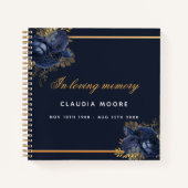 Guest book memorial blue gold floral notitieboek (Voorkant)