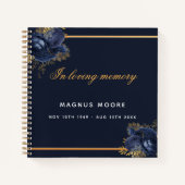 Guest book memorial blue gold floral notitieboek (Voorkant)