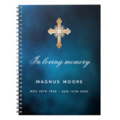 Guest book memorial blue sky gold cross notitieboek (Voorkant)