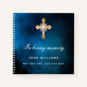 Guest book memorial blue sky gold cross notitieboek (Voorkant)