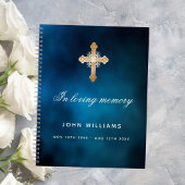Guest book memorial blue sky gold cross notitieboek