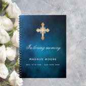 Guest book memorial blue sky gold cross notitieboek