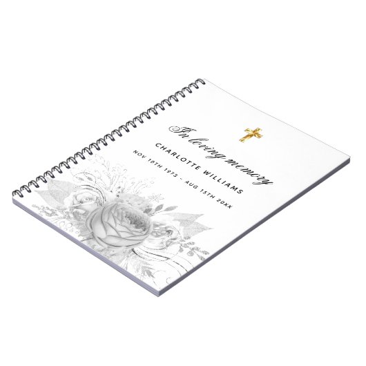 Guest book memorial floral white Silver Notitieboek (Linkerzijde)