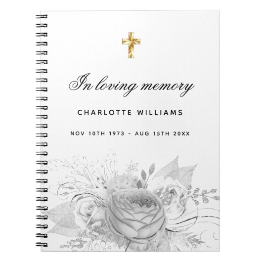 Guest book memorial floral white Silver Notitieboek (Voorkant)