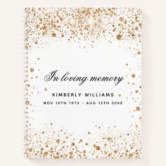 Guest book memorial white gold glitter name script notitieboek (Voorkant)