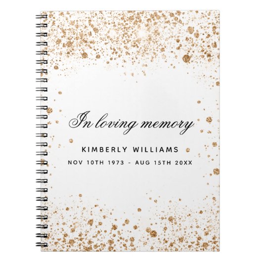 Guest book memorial white gold glitter name script notitieboek (Voorkant)