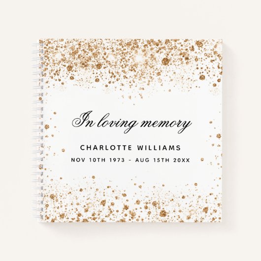 Guest book memorial white gold glitter stof name notitieboek (Voorkant)