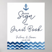 Guest book nautical bruiloft ankerbord poster (Voorkant)