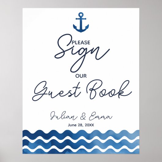 Guest book nautical bruiloft ankerbord poster (Voorkant)