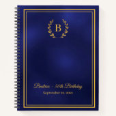 Guest Book navy blue gold Monogram wreath Birthday Notitieboek (Voorkant)
