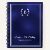 Guest Book navy blue Monogram wreath Birthday Notitieboek (Voorkant)
