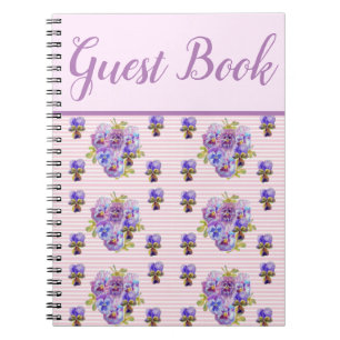Guest Book Pansy Shabby Paarse  Floral Notitieboek