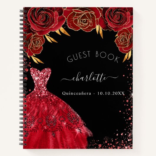 Guest book Quinceanera Black glitter jurk Notitieboek (Voorkant)
