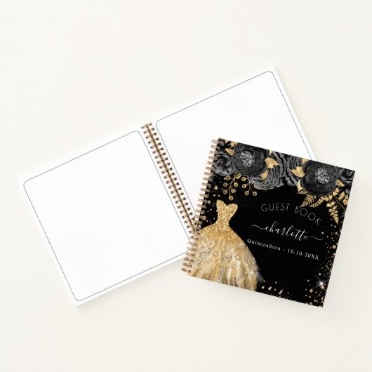 Guest book Quinceanera Black Glitter jurk Notitieboek (Binnen)