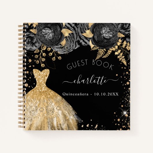 Guest book Quinceanera Black Glitter jurk Notitieboek (Voorkant)