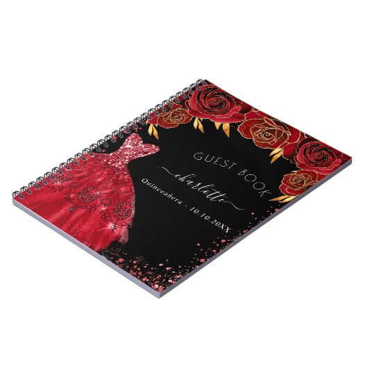 Guest book Quinceanera Black glitter jurk Notitieboek (Linkerzijde)