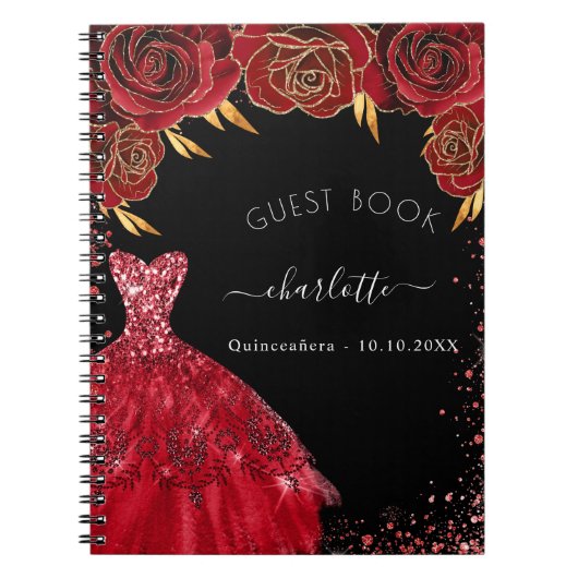 Guest book Quinceanera Black glitter jurk Notitieboek (Voorkant)