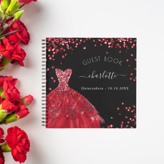Guest book Quinceanera Black glitter jurk Notitieboek