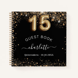 Guest book Quinceanera black gold glitter name Notitieboek