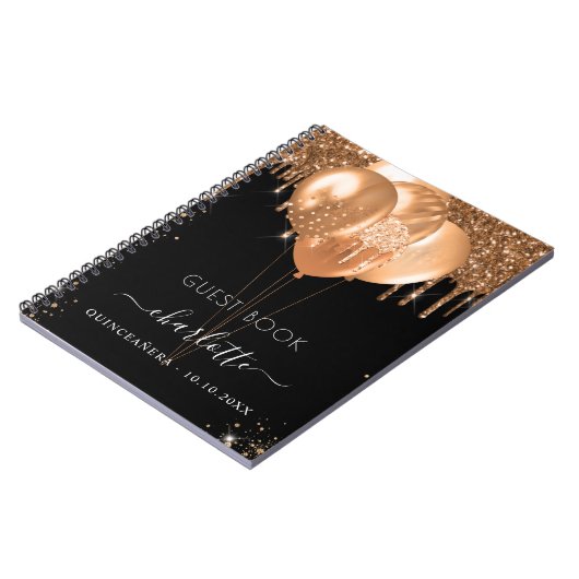 Guest book Quinceanera black goudballonnen Notitieboek (Linkerzijde)