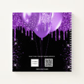 Guest book Quinceanera black paarse glitter name Notitieboek (Achterkant)