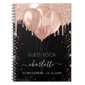 Guest book Quinceanera Black roos gold ballonnen Notitieboek (Voorkant)