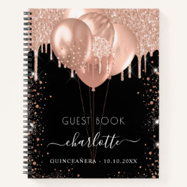 Guest book Quinceanera Black roos gold ballonnen Notitieboek