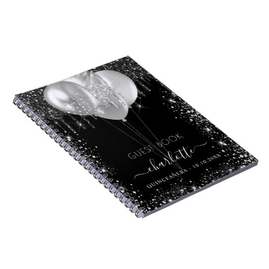 Guest book Quinceanera Black Silglitter Notitieboek (Rechterzijde)