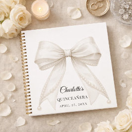 Guest book Quinceanera bow ivory white pearls Notitieboek