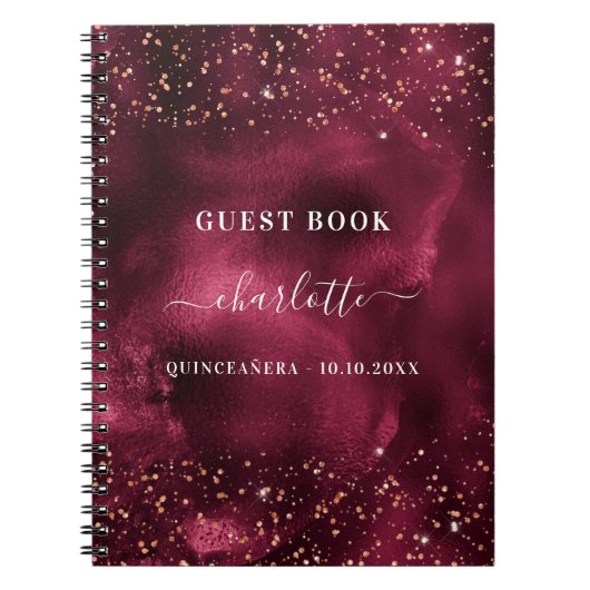 Guest book Quinceanera burgundy roos goudglitter Notitieboek (Voorkant)