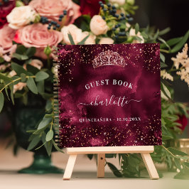 Guest book Quinceanera burgundy roos goudtiara Notitieboek