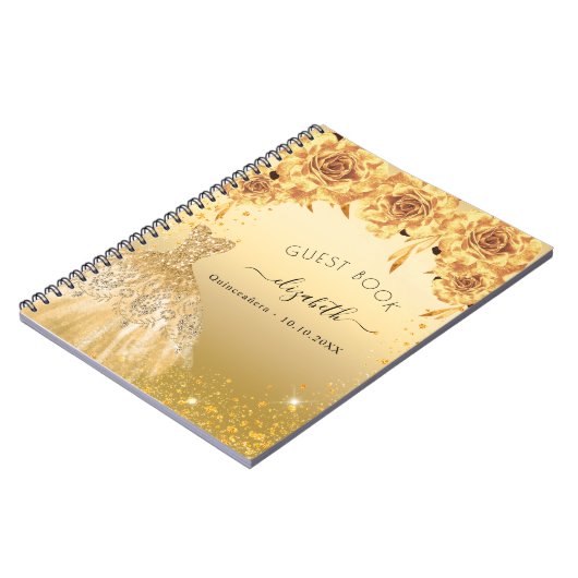 Guest book Quinceanera Gold glitter jurk Notitieboek (Linkerzijde)
