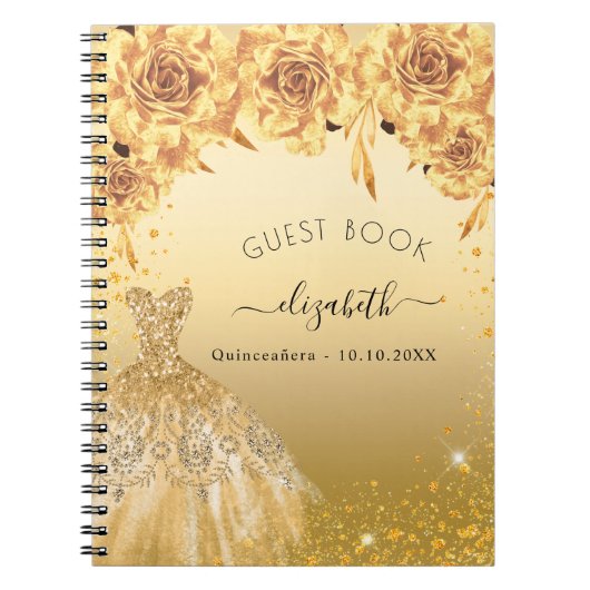 Guest book Quinceanera Gold glitter jurk Notitieboek (Voorkant)