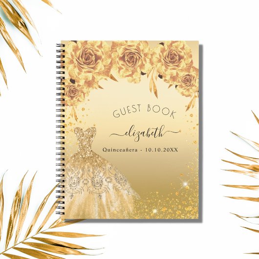 Guest book Quinceanera Gold glitter jurk Notitieboek