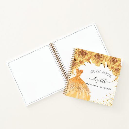 Guest book Quinceanera Gold glitter jurk Notitieboek (Binnen)