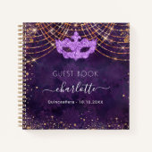 Guest book quinceanera masquerade paars roos gold notitieboek (Voorkant)