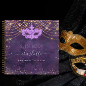 Guest book quinceanera masquerade paars roos gold notitieboek