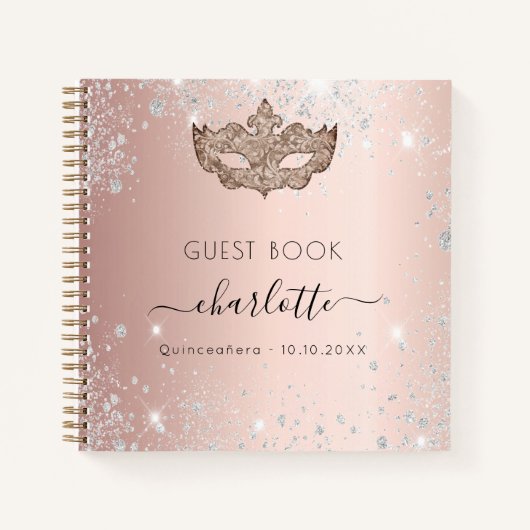 Guest book Quinceanera masquerade roos gold Notitieboek (Voorkant)