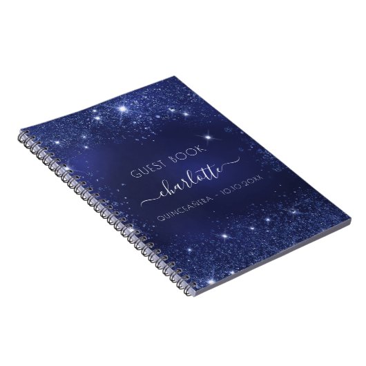 Guest book Quinceanera navy blue glitter Notitieboek (Rechterzijde)