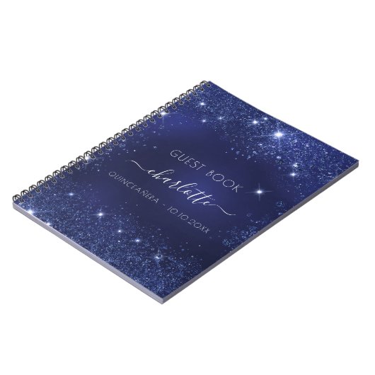 Guest book Quinceanera navy blue glitter Notitieboek (Linkerzijde)