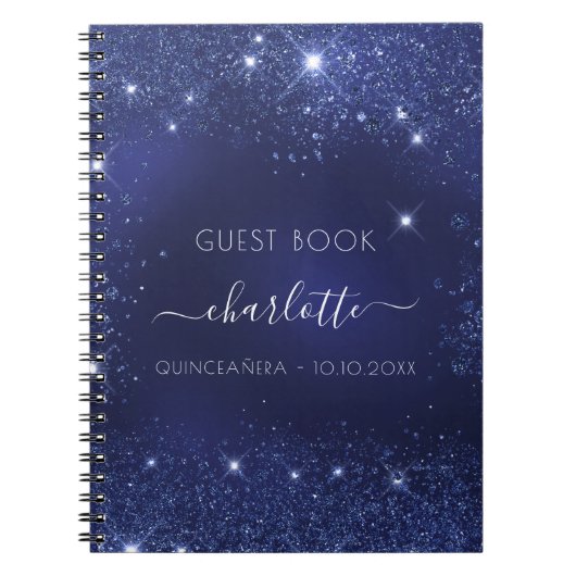 Guest book Quinceanera navy blue glitter Notitieboek (Voorkant)