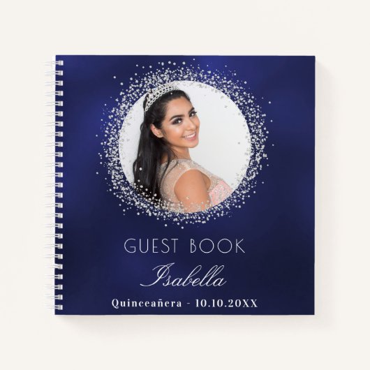Guest book Quinceanera navy blue Silver Notitieboek (Voorkant)
